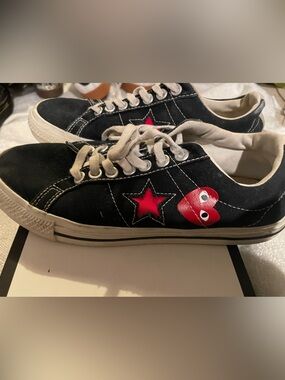Converse Black Canvas Sneakers with Red Star and Heart Graphic